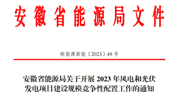 150万千瓦！安徽省2023年风电项目建设规模竞配