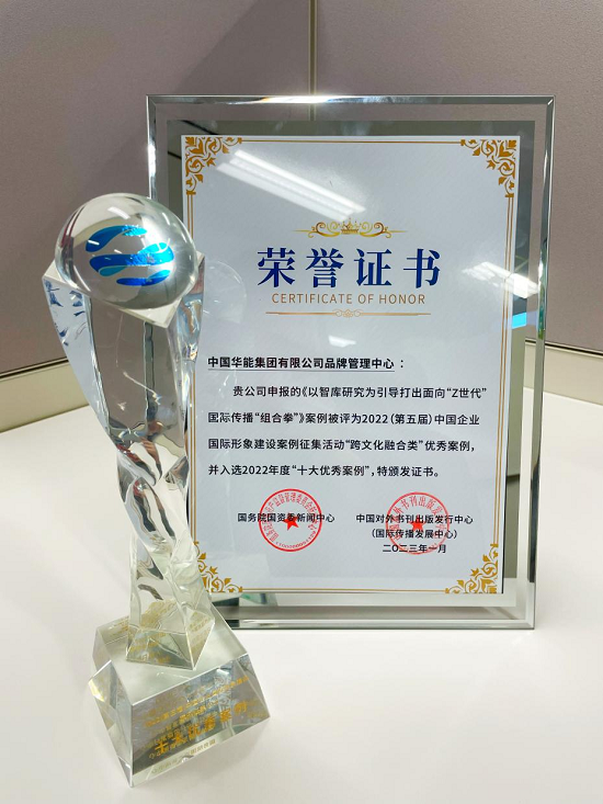 华能荣获“2022中国企业国际形象建设十大优秀案例”奖